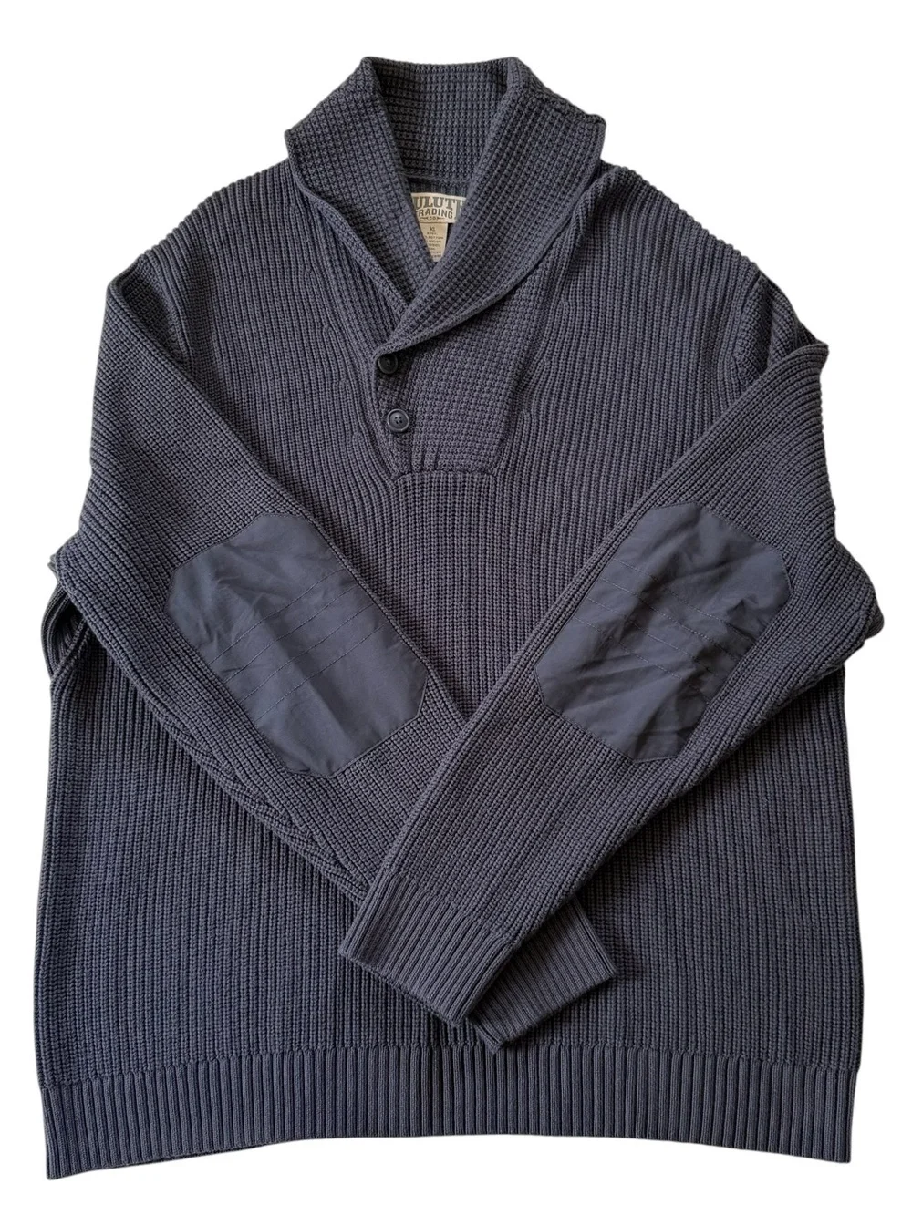 Duluth Trading Co Mens XL Charcoal Gray Ribbed Shawl Collar Knit Sweater